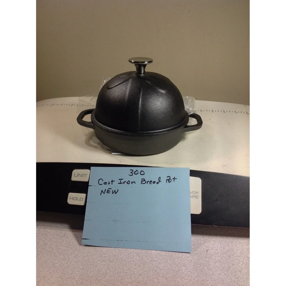 Unbranded‎ Cast Iron Bread Pot Black Domed Lid Dutch Oven Baker